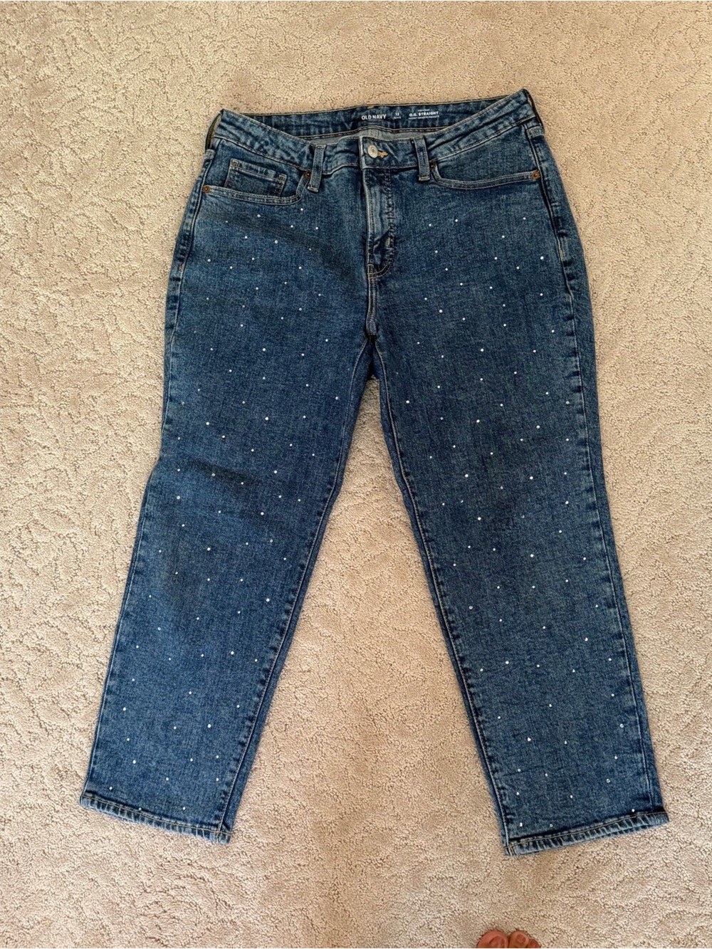 Old Navy Dark Blue Straight-Leg Jeans with Rhinestone Dots